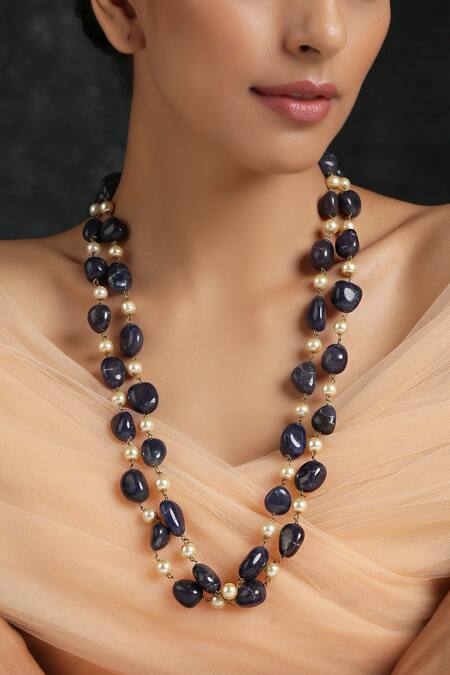 Paisley Pop_Blue Pearl Embellished Layered Necklace _Online_at_Aza_Fashions
