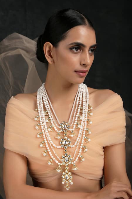 Paisley Pop Gold Plated Pearl And Kundan Embellished Layered Necklace 