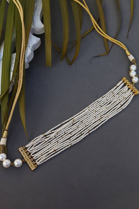 Shop Paisley Pop White Pearl Embellished Choker at Aza Fashions Shop_Paisley Pop_White Pearl Embellished Choker _at_Aza_Fashions