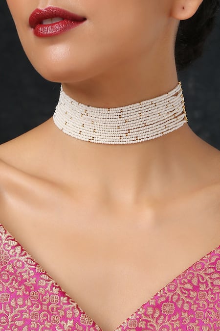 Paisley Pop White Pearl Embellished Choker Online at Aza Fashions Paisley Pop_White Pearl Embellished Choker _Online_at_Aza_Fashions