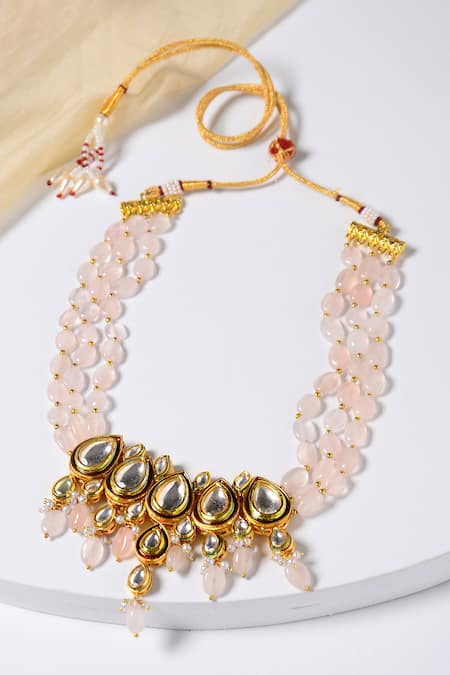 Shop_Paisley Pop_Pink Quartz Stone Embellished Choker _at_Aza_Fashions