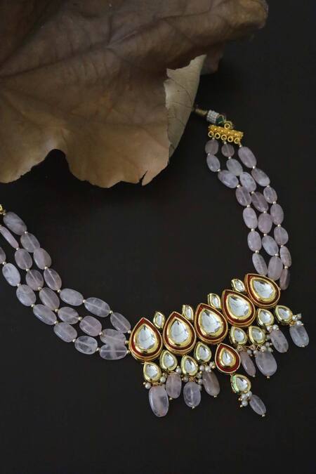 Paisley Pop_Pink Quartz Stone Embellished Choker _Online_at_Aza_Fashions
