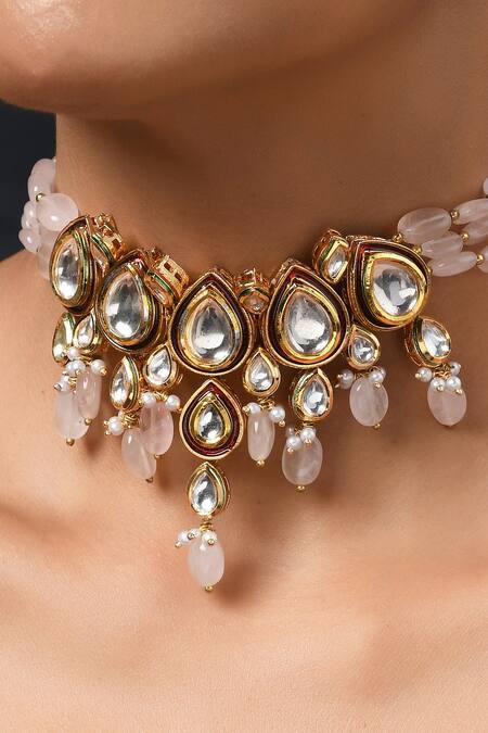 Shop_Paisley Pop_Pink Quartz Stone Embellished Choker _Online_at_Aza_Fashions