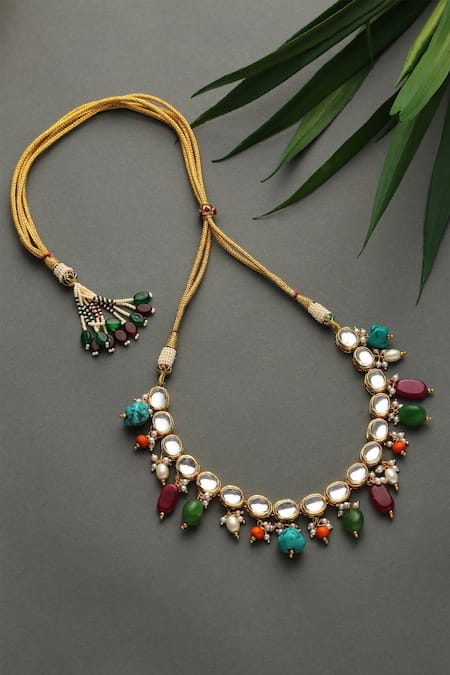 Shop Paisley Pop Multi Color Contrast Stone Dangler Necklace at Aza Fashions Shop_Paisley Pop_Multi Color Contrast Stone Dangler Necklace _at_Aza_Fashions