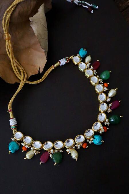 Paisley Pop Multi Color Contrast Stone Dangler Necklace Online at Aza Fashions Paisley Pop_Multi Color Contrast Stone Dangler Necklace _Online_at_Aza_Fashions