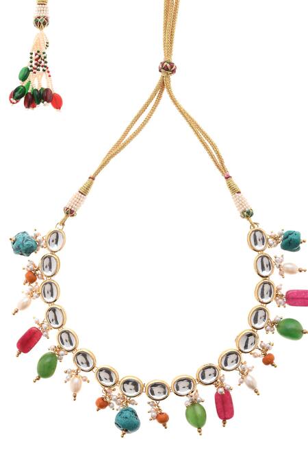 Shop Paisley Pop Multi Color Contrast Stone Dangler Necklace Online at Aza Fashions Shop_Paisley Pop_Multi Color Contrast Stone Dangler Necklace _Online_at_Aza_Fashions