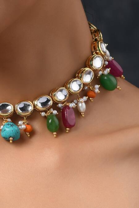 Paisley Pop Multi Color Contrast Stone Dangler Necklace at Aza Fashions Paisley Pop_Multi Color Contrast Stone Dangler Necklace _at_Aza_Fashions