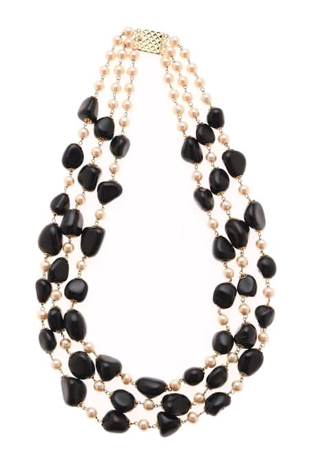 Paisley Pop Black Layered Stone Necklace Online at Aza Fashions Paisley Pop_Black Layered Stone Necklace _Online_at_Aza_Fashions