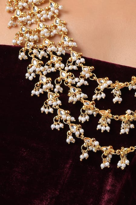 Buy Paisley Pop Gold Plated Pearl Embellished Layered Necklace Online at Aza Fashions Buy_Paisley Pop_Gold Plated Pearl Embellished Layered Necklace _Online_at_Aza_Fashions