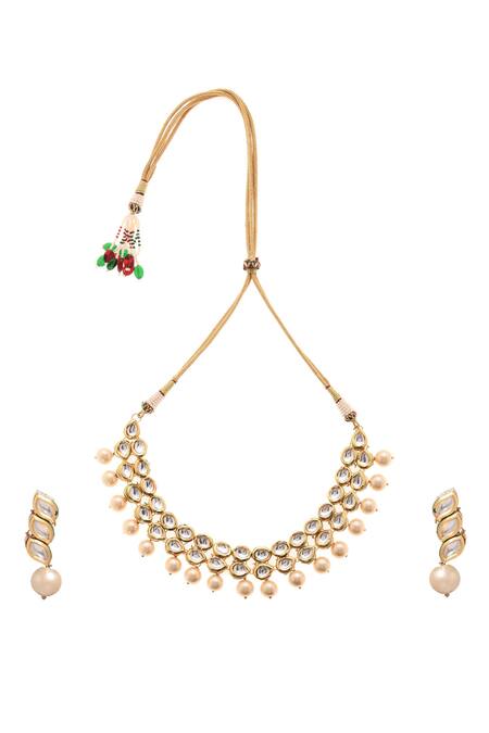 Buy Paisley Pop Gold Plated Pearls Kundan Embellished Necklace Set Online at Aza Fashions Buy_Paisley Pop_Gold Plated Pearls Kundan Embellished Necklace Set _Online_at_Aza_Fashions