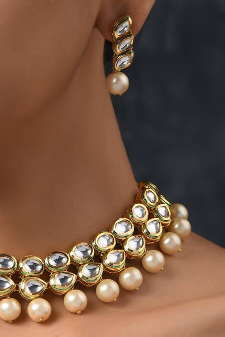 Paisley Pop Gold Plated Pearls Kundan Embellished Necklace Set at Aza Fashions Paisley Pop_Gold Plated Pearls Kundan Embellished Necklace Set _at_Aza_Fashions