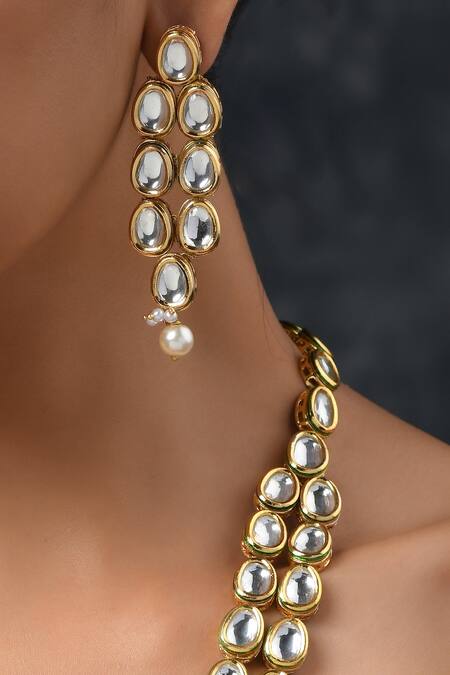Paisley Pop_Gold Plated Pearls, Diamonds Kundan Embellished Layered Necklace Set _Online_at_Aza_Fashions