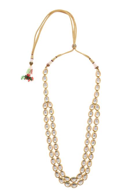 Buy_Paisley Pop_Gold Plated Pearls, Diamonds Kundan Embellished Layered Necklace Set _Online_at_Aza_Fashions