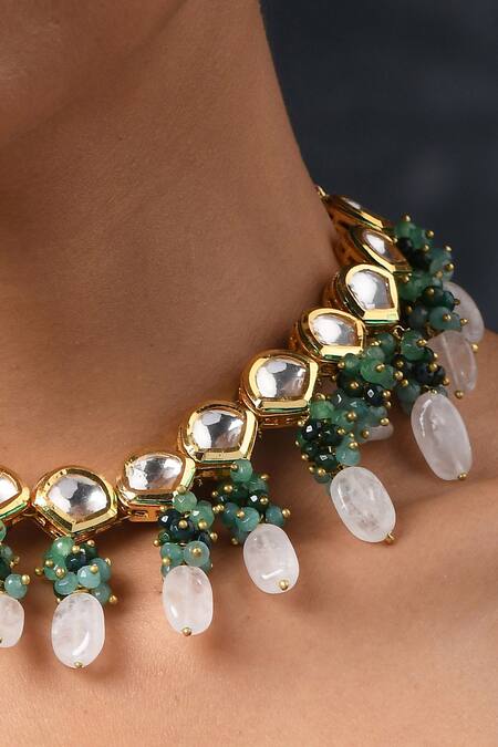 Paisley Pop Green Kundan And Stone Embellished Necklace Online at Aza Fashions Paisley Pop_Green Kundan And Stone Embellished Necklace _Online_at_Aza_Fashions