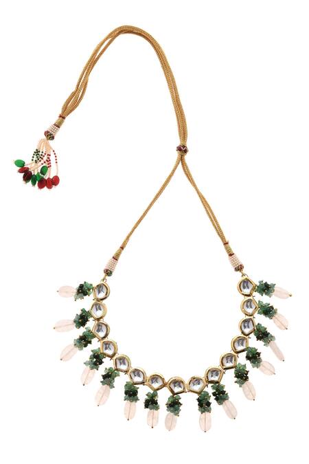 Buy Paisley Pop Green Kundan And Stone Embellished Necklace Online at Aza Fashions Buy_Paisley Pop_Green Kundan And Stone Embellished Necklace _Online_at_Aza_Fashions