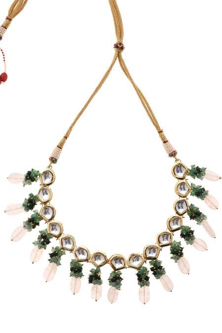 Shop Paisley Pop Green Kundan And Stone Embellished Necklace Online at Aza Fashions Shop_Paisley Pop_Green Kundan And Stone Embellished Necklace _Online_at_Aza_Fashions
