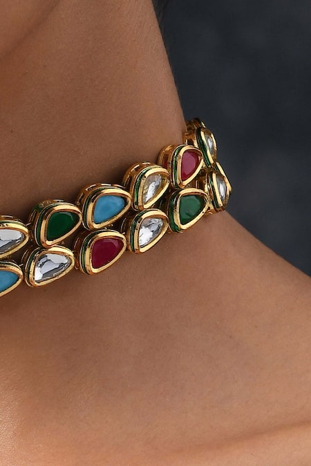 Paisley Pop Multi Color Navrattan Kundan Choker Necklace Online at Aza Fashions Paisley Pop_Multi Color Navrattan Kundan Choker Necklace _Online_at_Aza_Fashions