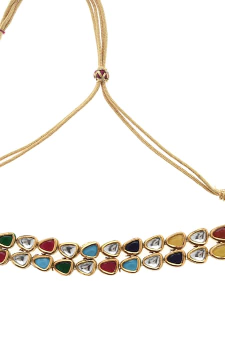 Shop Paisley Pop Multi Color Navrattan Kundan Choker Necklace Online at Aza Fashions Shop_Paisley Pop_Multi Color Navrattan Kundan Choker Necklace _Online_at_Aza_Fashions