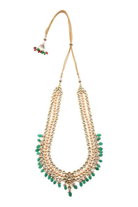 Buy_Paisley Pop_Green Floral Carved Kundan Embellished Necklace _Online_at_Aza_Fashions