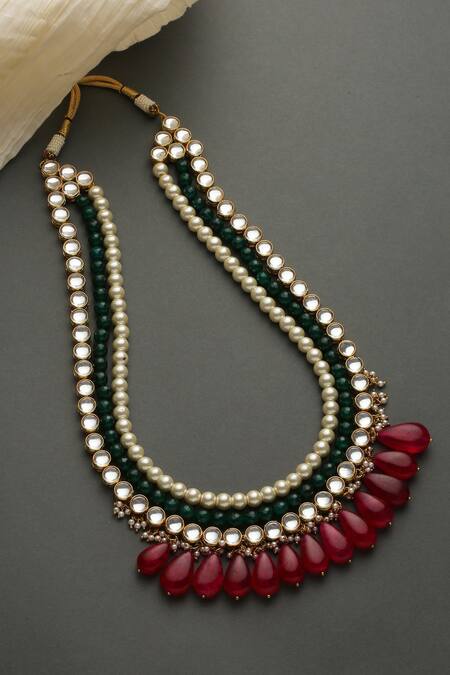 Shop Paisley Pop Multi Color Layered Contrast Stone Dangler Necklace at Aza Fashions Shop_Paisley Pop_Multi Color Layered Contrast Stone Dangler Necklace _at_Aza_Fashions