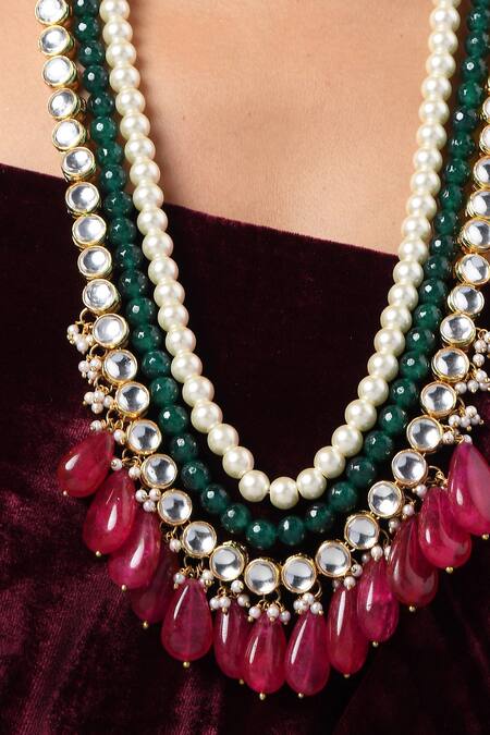 Paisley Pop Multi Color Layered Contrast Stone Dangler Necklace Online at Aza Fashions Paisley Pop_Multi Color Layered Contrast Stone Dangler Necklace _Online_at_Aza_Fashions