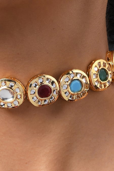 Paisley Pop_Multi Color Navrattan Choker _Online_at_Aza_Fashions