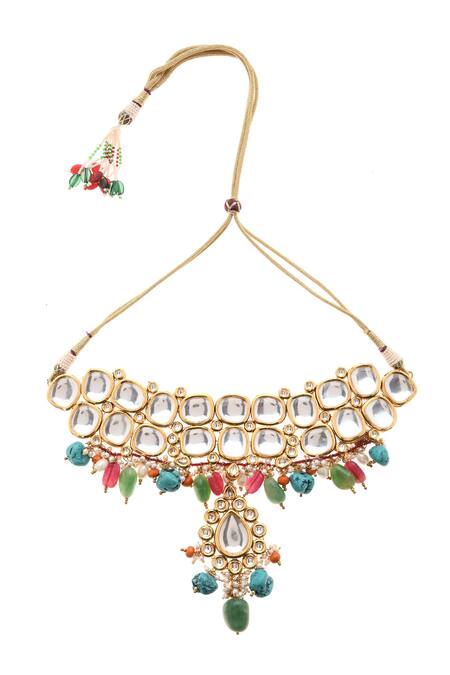 Buy Paisley Pop Multi Color Stones, Beads Aradhna Polki Necklace Set Online at Aza Fashions Buy_Paisley Pop_Multi Color Stones, Beads Aradhna Polki Necklace Set _Online_at_Aza_Fashions