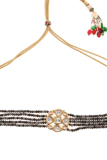 Paisley Pop_Grey Floral Carved Centre Choker _at_Aza_Fashions