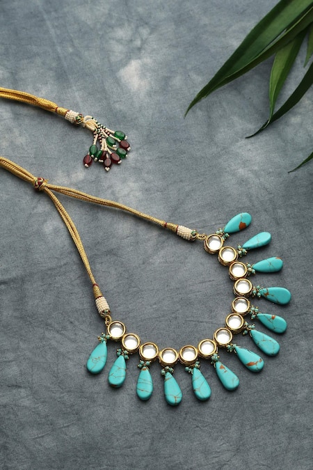 Shop Paisley Pop Blue Ravya Tribal Kundan Choker at Aza Fashions Shop_Paisley Pop_Blue Ravya Tribal Kundan Choker _at_Aza_Fashions