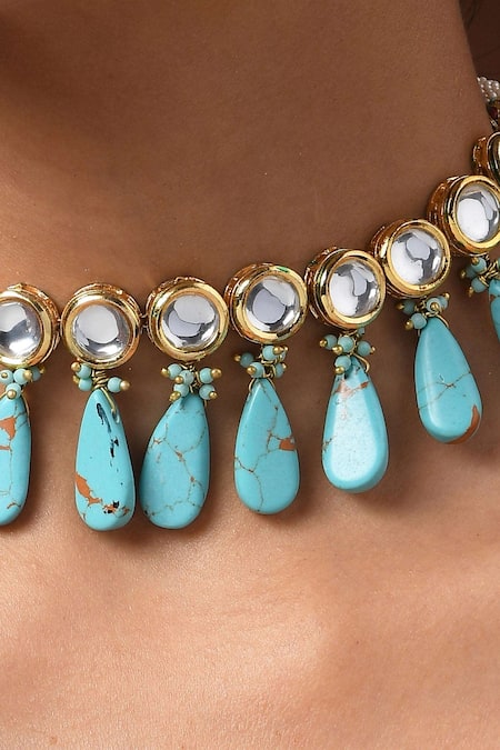 Paisley Pop Blue Ravya Tribal Kundan Choker Online at Aza Fashions Paisley Pop_Blue Ravya Tribal Kundan Choker _Online_at_Aza_Fashions