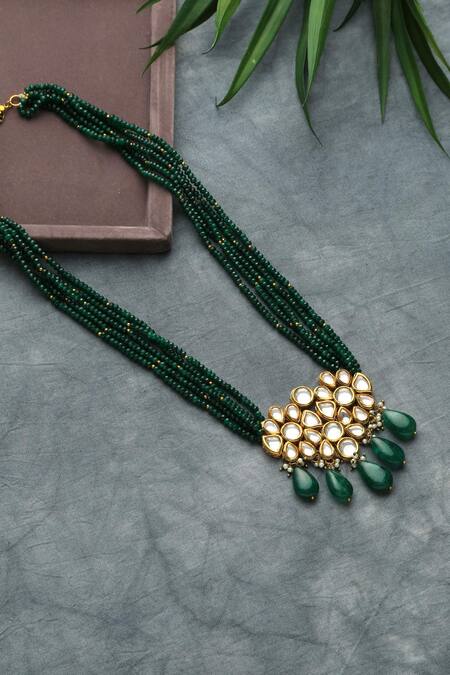 Shop_Paisley Pop_Green Floral Carved Pendant Necklace _at_Aza_Fashions
