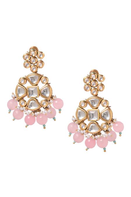 Paisley Pop_Pink Diamonds, Stones Reema Kundan Embellished Maangtikka With Earrings _Online_at_Aza_Fashions