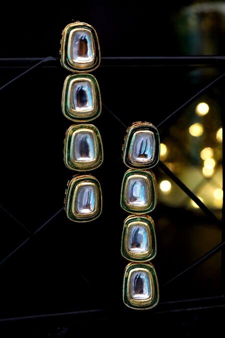 Shop Paisley Pop Gold Plated Imitation Diamonds Kundan Work Earrings at Aza Fashions Shop_Paisley Pop_Gold Plated Imitation Diamonds Kundan Work Earrings _at_Aza_Fashions