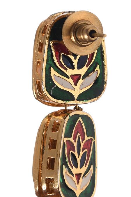 Shop Paisley Pop Gold Plated Imitation Diamonds Kundan Work Earrings Online at Aza Fashions Shop_Paisley Pop_Gold Plated Imitation Diamonds Kundan Work Earrings _Online_at_Aza_Fashions