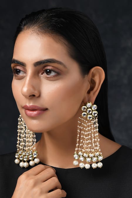 Paisley Pop Gold Plated Kundan Floral Top Earrings 