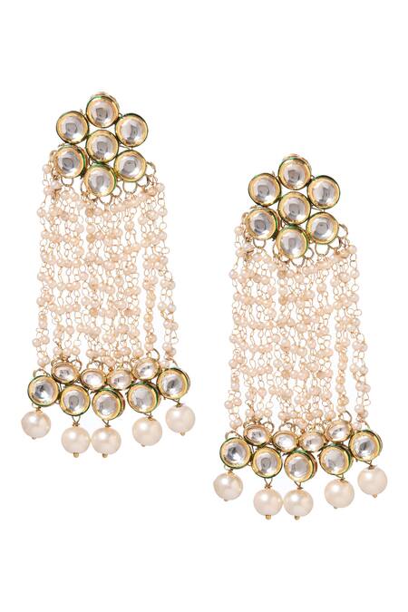 Paisley Pop Gold Plated Pearls Floral Top Kundan Earrings Online at Aza Fashions Paisley Pop_Gold Plated Pearls Floral Top Kundan Earrings _Online_at_Aza_Fashions