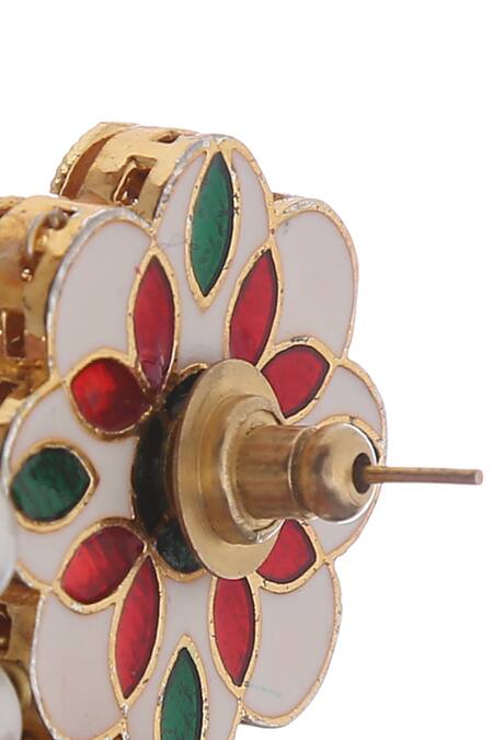 Buy Paisley Pop Gold Plated Pearls, Gota Patti Floral Carved Studs Online at Aza Fashions Buy_Paisley Pop_Gold Plated Pearls, Gota Patti Floral Carved Studs _Online_at_Aza_Fashions