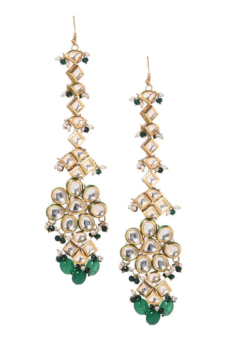 Paisley Pop Green Pearls, Stones Kundan Embellished Dangler Earrings Online at Aza Fashions Paisley Pop_Green Pearls, Stones Kundan Embellished Dangler Earrings _Online_at_Aza_Fashions