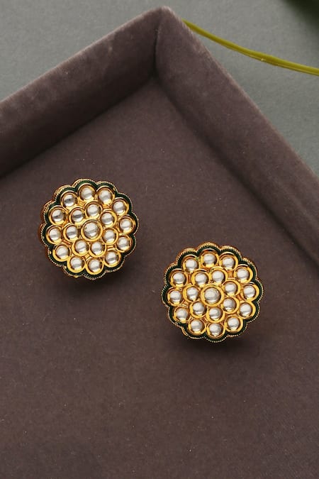 Shop Paisley Pop Gold Plated Gota Patti Floret Carved Studs at Aza Fashions Shop_Paisley Pop_Gold Plated Gota Patti Floret Carved Studs _at_Aza_Fashions