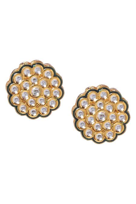 Paisley Pop Gold Plated Gota Patti Floret Carved Studs Online at Aza Fashions Paisley Pop_Gold Plated Gota Patti Floret Carved Studs _Online_at_Aza_Fashions