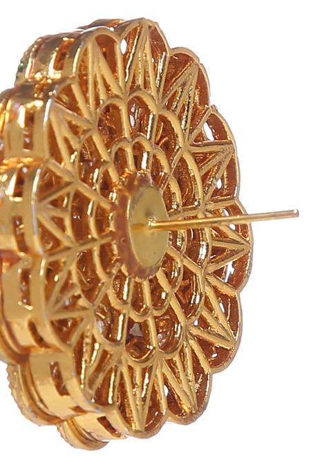 Buy Paisley Pop Gold Plated Gota Patti Floret Carved Studs Online at Aza Fashions Buy_Paisley Pop_Gold Plated Gota Patti Floret Carved Studs _Online_at_Aza_Fashions