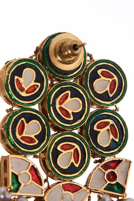 Shop Paisley Pop Green Stones Handcrafted Kundan Earrings Online at Aza Fashions Shop_Paisley Pop_Green Stones Handcrafted Kundan Earrings _Online_at_Aza_Fashions