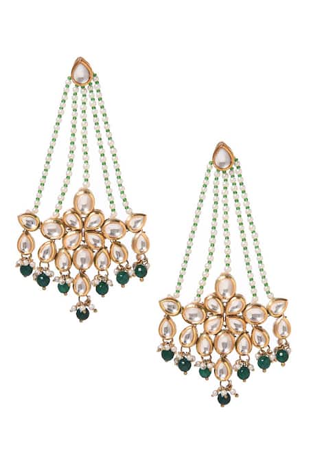 Buy_Paisley Pop_Green Pearls, Stones, Gota Patti Kundan Embellished Chandelier Earrings _Online_at_Aza_Fashions