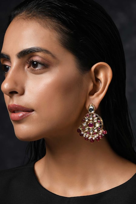 Paisley Pop Handcrafted Floral Pattern Kundan Earrings 