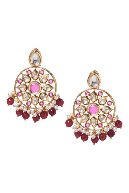 Buy Paisley Pop Red Stones, Gota Patti Handcrafted Floral Pattern Kundan Earrings Online at Aza Fashions Buy_Paisley Pop_Red Stones, Gota Patti Handcrafted Floral Pattern Kundan Earrings _Online_at_Aza_Fashions