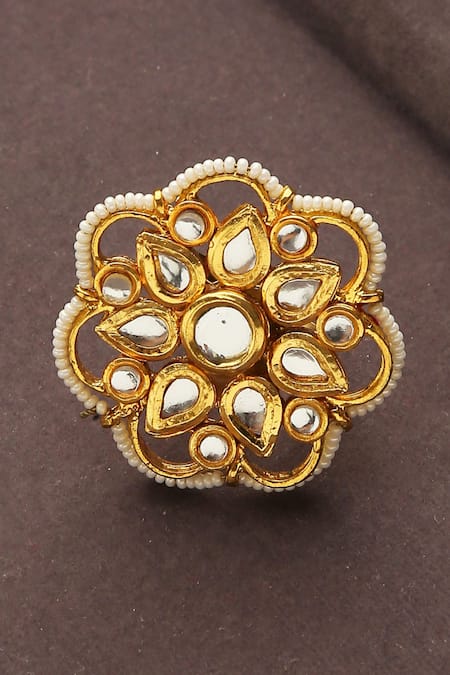 Paisley Pop Gold Plated Pearls, Piping Floral Carved Ring Online at Aza Fashions Paisley Pop_Gold Plated Pearls, Piping Floral Carved Ring _Online_at_Aza_Fashions