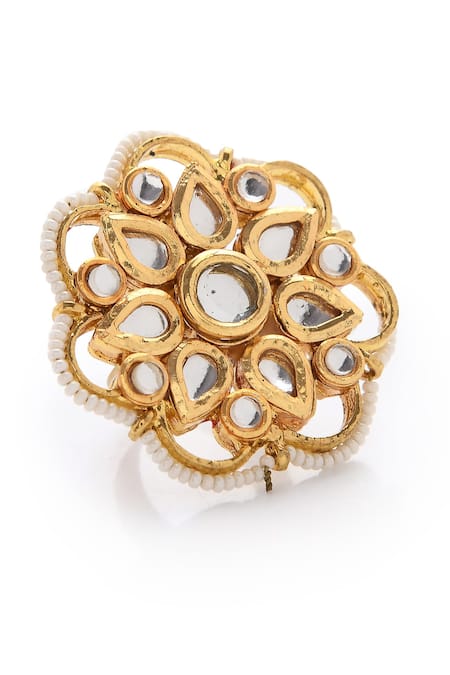 Shop Paisley Pop Gold Plated Pearls, Piping Floral Carved Ring Online at Aza Fashions Shop_Paisley Pop_Gold Plated Pearls, Piping Floral Carved Ring _Online_at_Aza_Fashions