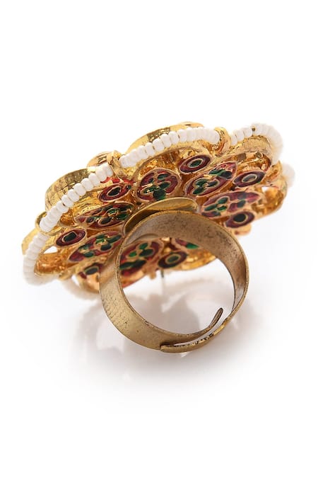 Paisley Pop Gold Plated Pearls, Piping Floral Carved Ring at Aza Fashions Paisley Pop_Gold Plated Pearls, Piping Floral Carved Ring _at_Aza_Fashions