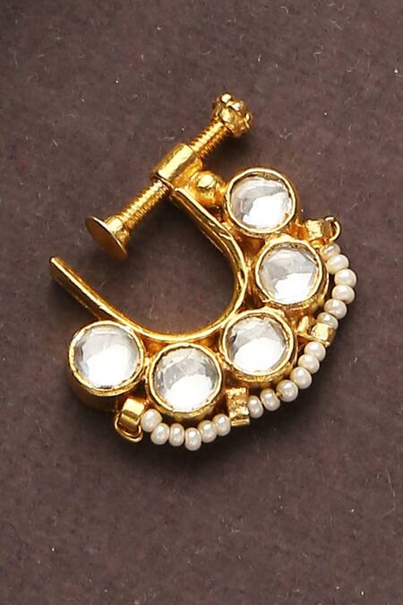 Paisley Pop Gold Kundan Pearl Nose Pin 