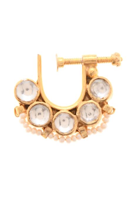 Buy Paisley Pop Gold Plated Pearls, Crystals Kundan Nose Pin Online at Aza Fashions Buy_Paisley Pop_Gold Plated Pearls, Crystals Kundan Nose Pin _Online_at_Aza_Fashions